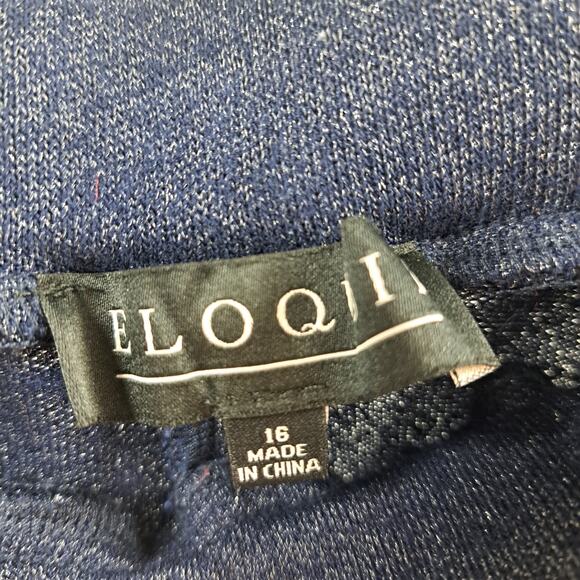 Eloquii Pants Plus 16‎ Elastic Waistband Pull On Metallic Knit High Waist Navy - Picture 2 of 7